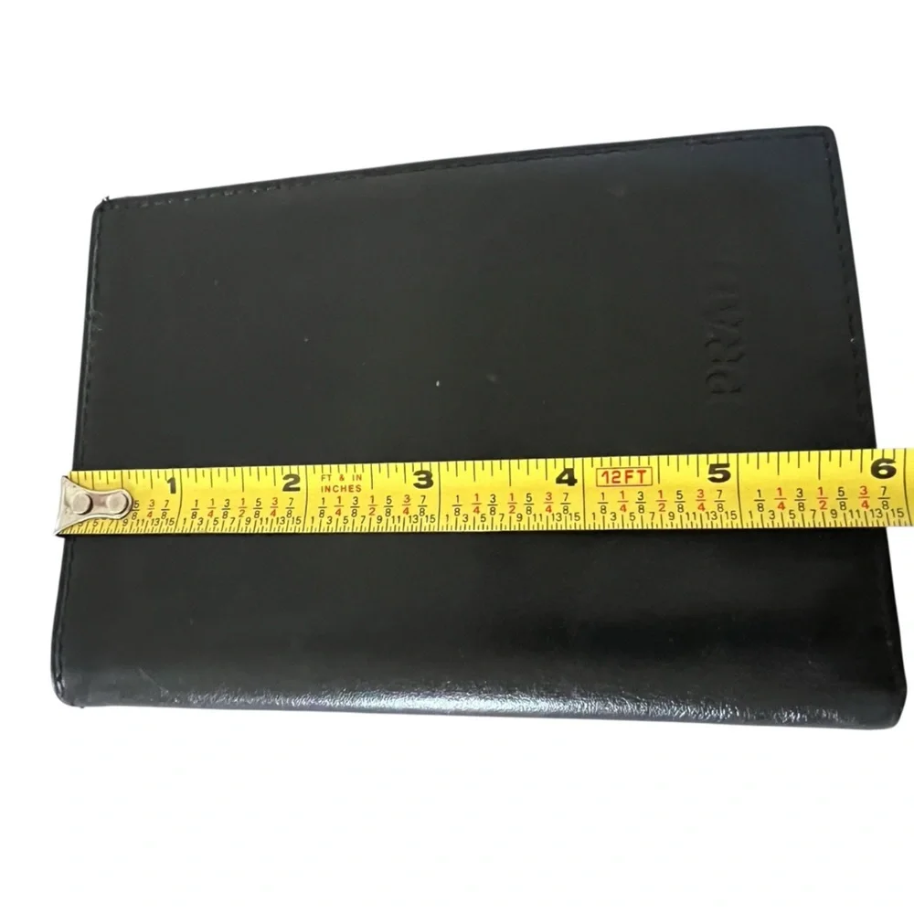 Prada card wallet black calfskin smooth leather 6” x4” vintage